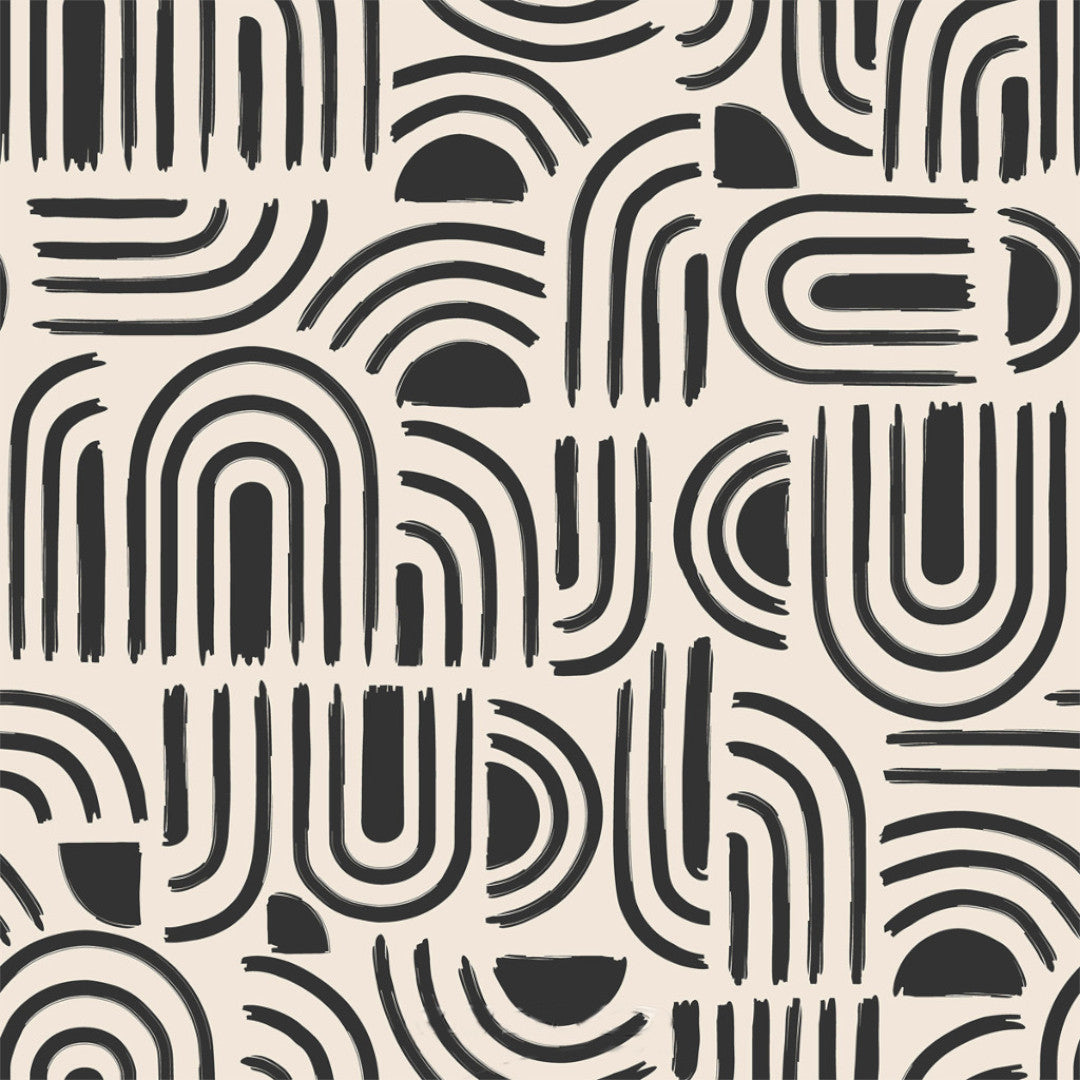 Nærbillede af Textilia Pandorine Sort voksdug med grafisk mønster