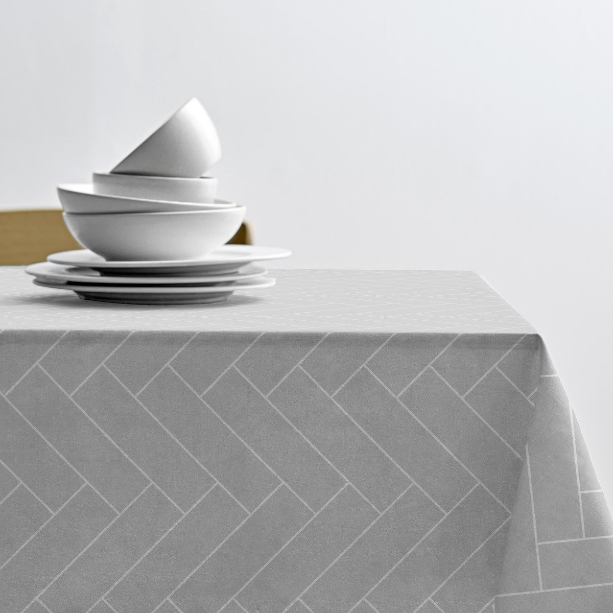 Tiles Light Grey - Södahl damaskvævet akryldug 100% bomuld med antiskrid, miljøbillede