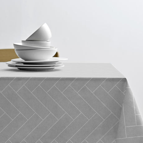 Tiles Light Grey - Södahl damaskvævet akryldug 100% bomuld med antiskrid, miljøbillede