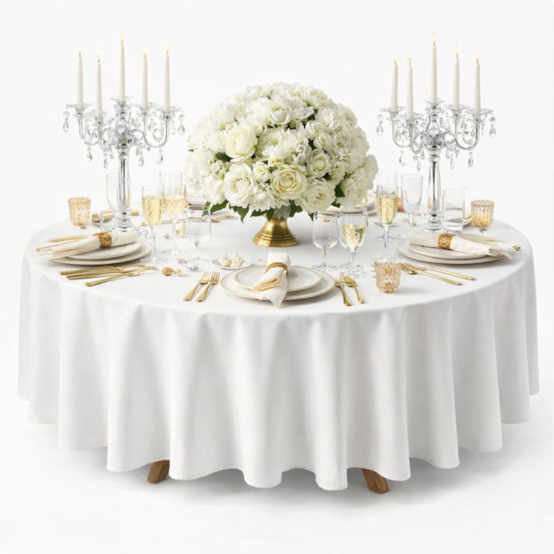 Vento – Ensfarvet rund stofdug Ø230 cm, hvid opdækning