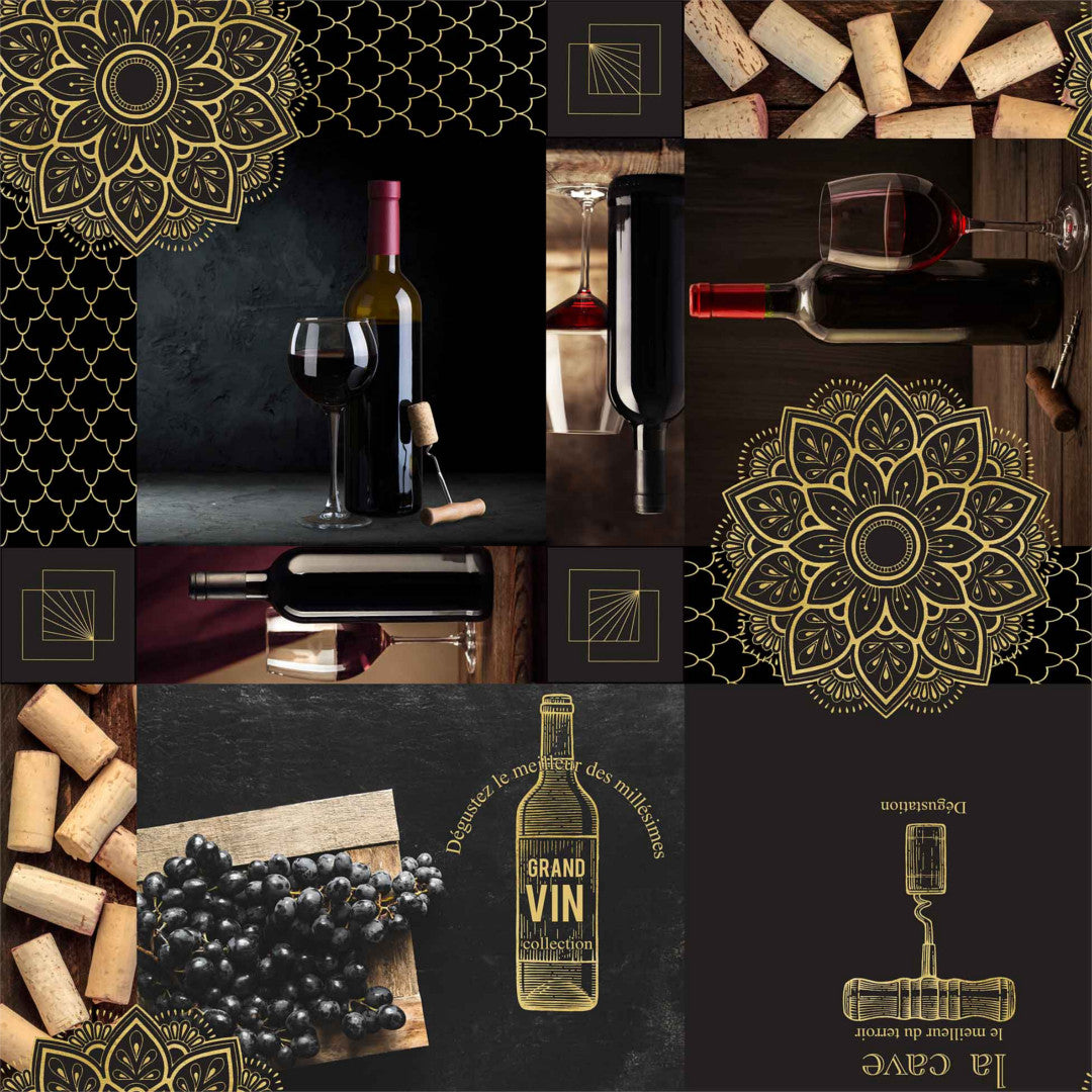 Vinkyperen sort - Voksdug med druer og rødvin