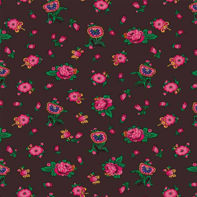 Vintage Blomster – Voksdug i brun med røde roser, mønster