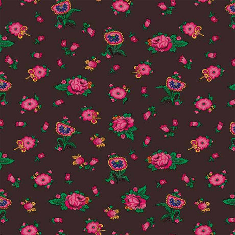 Vintage Blomster – Voksdug i brun med røde roser, mønster