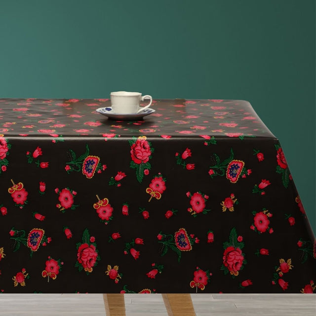 Vintage Blomster – Voksdug i brun med røde roser