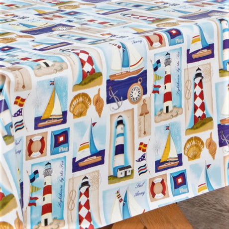 Maritim, voksdug med fyrtårn og sejlskib - Hel rulle = ca. 20 m