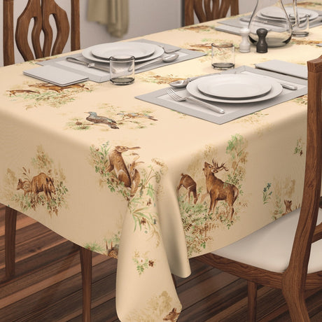 Varena Beige, voksdug med jagt motiver i retro stil