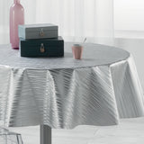Metallise Wavy grå - Rund voksdug, Ø 155 cm