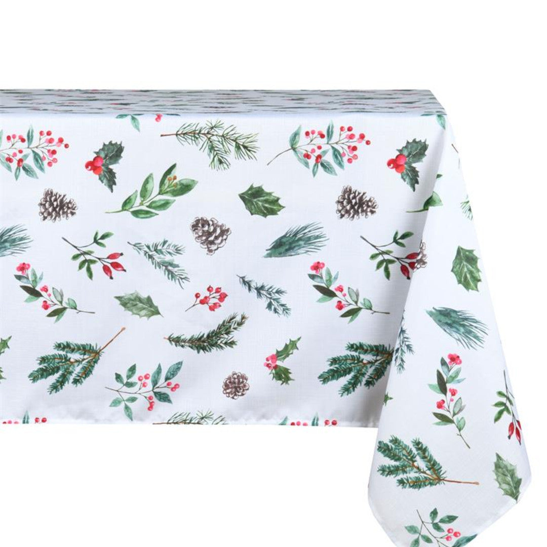 Winter Botanicals Hvid – Juledug med antiplet 150 x 300 cm, modelbillede
