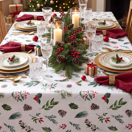Winter Botanicals Hvid – Juledug med antiplet 140 x 300 cm