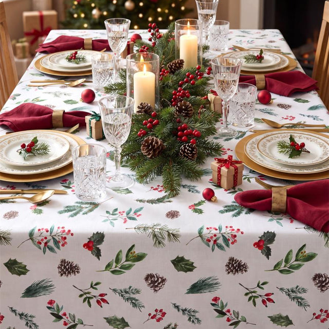 Winter Botanicals Hvid – Juledug med antiplet 150 x 300 cm